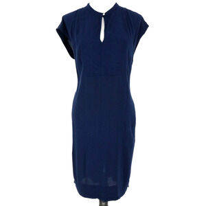 J Crew Dress Tall Womens TM MT Navy Blue Shift Keyhole Front Viscose Pockets